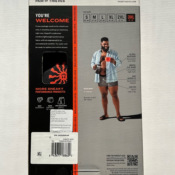 Pair of Thieves Men’s SUPERFIT Solar Rotations boxer briefs, 2-pack 3XL - Picture 6 of 7